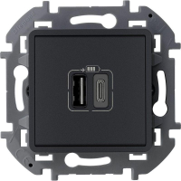 Устройство зарядное Inspiria с 2-мя USB разьемами A и C 240В/5В 3000мА антрацит IEK 673763