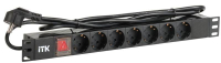 Блок розеток 7 мест PDU (немец. cтанд.) DIN49440 с LED выкл. 1U шнур 2м вилка DIN49441 профиль ПВХ черн. ITK PH12-7D1-P