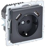 Розетка BRITE РЮш10-2-БрГ 16А с USB A+A 3.1А с заземл. защ. шторки графит IEK BR-R14-16-U21-D31-K53