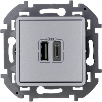 Устройство зарядное Inspiria с 2-мя USB разьемами A и C 240В/5В 3000мА алюм. IEK 673762