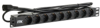 Блок розеток 9 мест PDU (немец. станд.) DIN 49440 ПВХ профиль 1U шнур 2м; вилка IEC 320 C14; черн. ITK PH22-9D2-P
