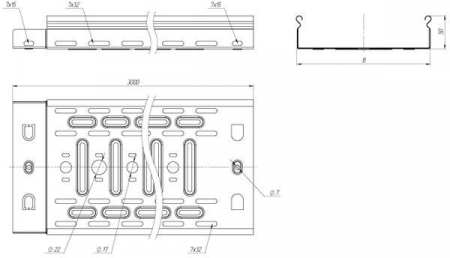 Лоток листовой перфорир. 200х50 L3000 сталь 0.55мм EKF L5020001-0.55