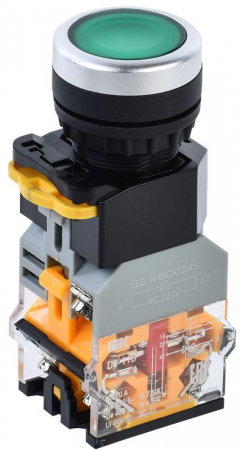 Кнопка D8-11D d22мм 1НО+1НЗ с подсветкой зел. KARAT IEK BBT30-11D-3-12-K06