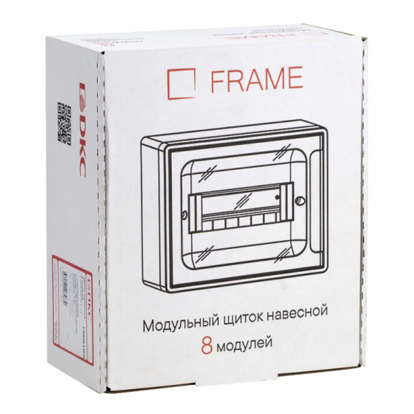 Щиток настенный Фрейм (FRAME) ЩРн-п-8 8 мод. с тонированной дверцей с 2 шинами PEN на 6 и 8 отверст. бел. DKC F08W1WD