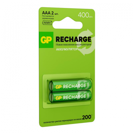 Аккумулятор AAA/HR03 RECHARGE 1.2В 400мА.ч 40AAAHCV-2CRSBC2 16/96 (блист.2шт) GP 20250