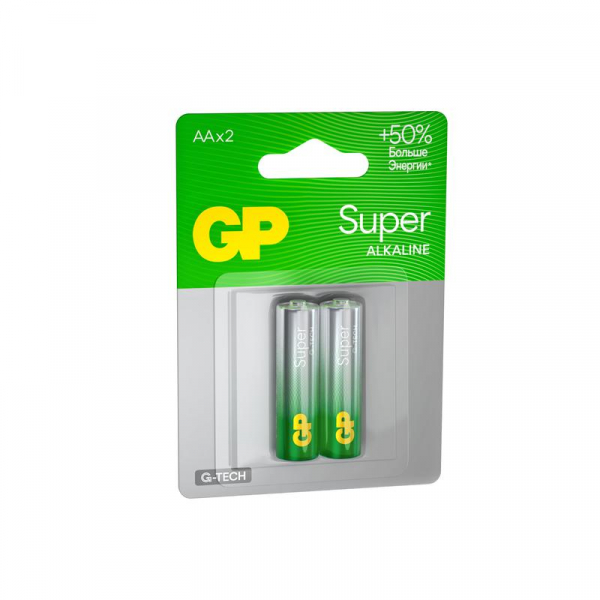 Элемент питания алкалиновый AA/LR6 1.5В Super Alkaline G-Tech 15AA21-2CRSBC2 20/160 (блист.2шт) GP 1223
