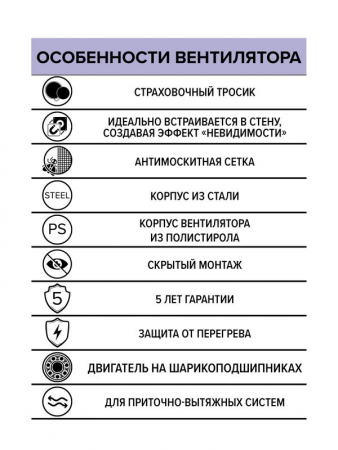 Вентилятор осевой встраив. SYMPHONY D100 сетка двигатель BB ERA SYMPHONY 4S BB