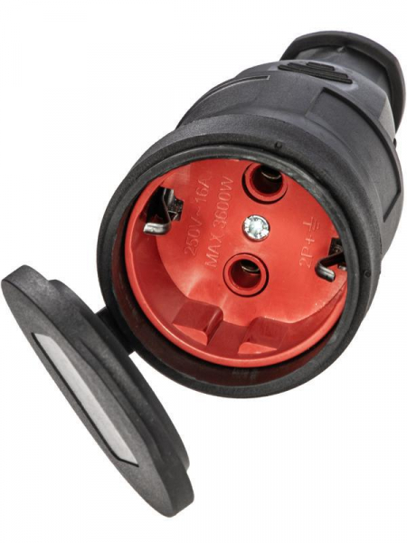 Розетка 16А IP44 прямая с заземл. каучук черн. КОСМОС RKsm-Z-IP(B)16A
