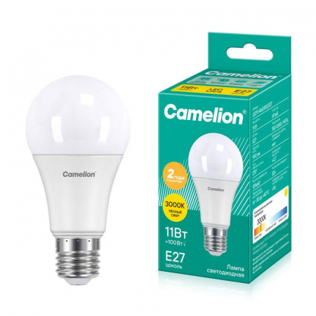 Лампа светодиодная LED11-A60/830/E27 11Вт грушевидная матовая 3000К тепл. бел. E27 915лм 170-265В Camelion 12035
