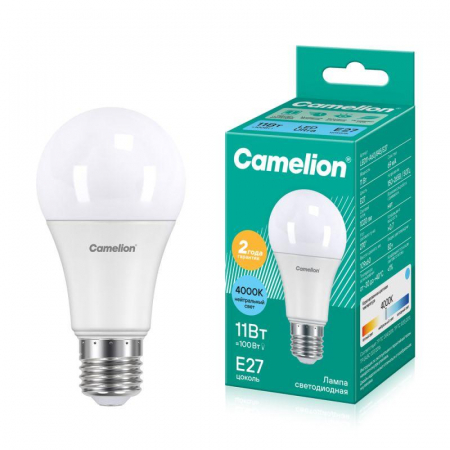 Лампа светодиодная LED11-A60/845/E27 11Вт грушевидная матовая 4500К бел. E27 925лм 170-265В Camelion 12036