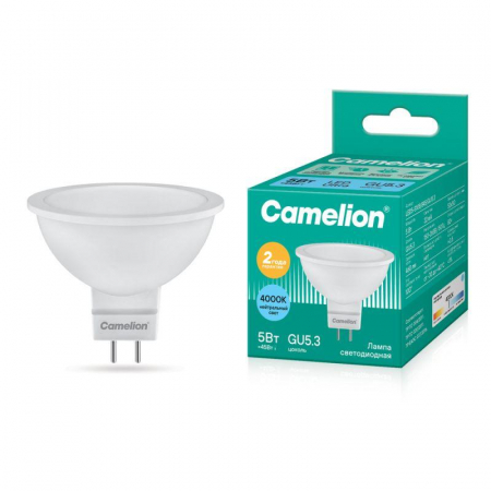 Лампа светодиодная LED5-S108/845/GU5.3 5Вт рефлектор матовая 4500К бел. GU5.3 415лм 170-265В Camelion 12042
