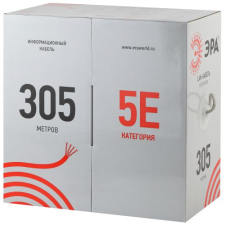 Кабель витая пара U/UTP кат.5E 2х2х24AWG solid CU PVC сер. (м) Эра Б0044428