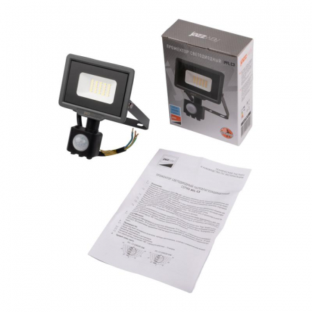Прожектор светодиодный PFL-C3 SENSOR 20Вт 6500К IP65 ДО закален. прозр. стекло датчик движения инфракрасный Pro JazzWay 5026926A