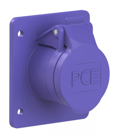 363f87v PCE Розетка встраиваемая 16A/24V/2P+E/IP44,фланец 75х85, никелированные контакты
