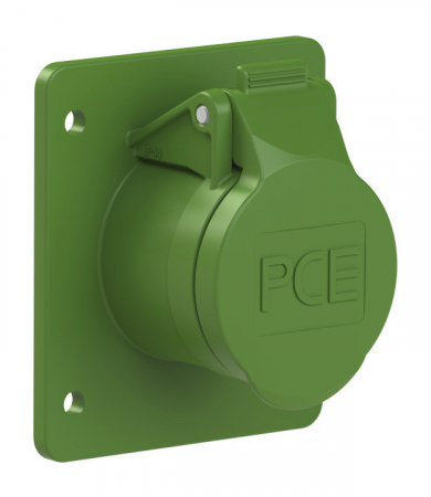 382-2f87v PCE Розетка встраиваемая 16A/24-42V/2P/IP44,фланец 75х85, никелированные контакты