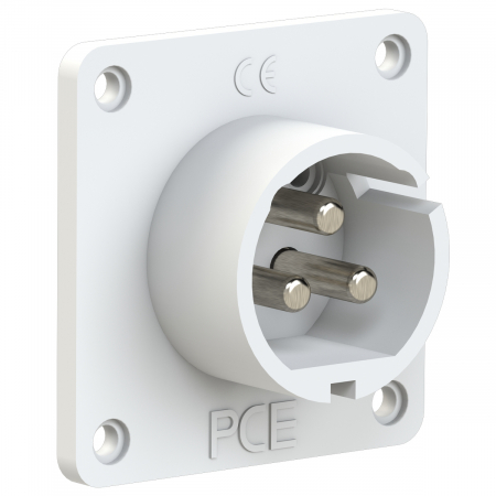693-10v PCE Вилка встраиваемая 32A/24-42V/2P+E/IP44, никелированные контакты, фланец 70x70