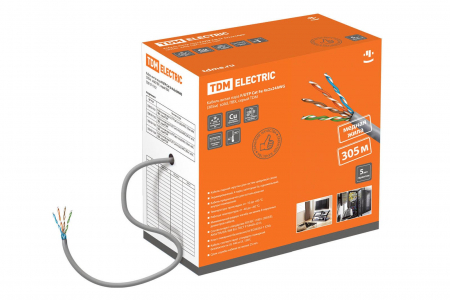 Кабель витая пара F/UTP Cat 5e 4х2х24AWG (305м)  solid, ПВХ, серый TDM