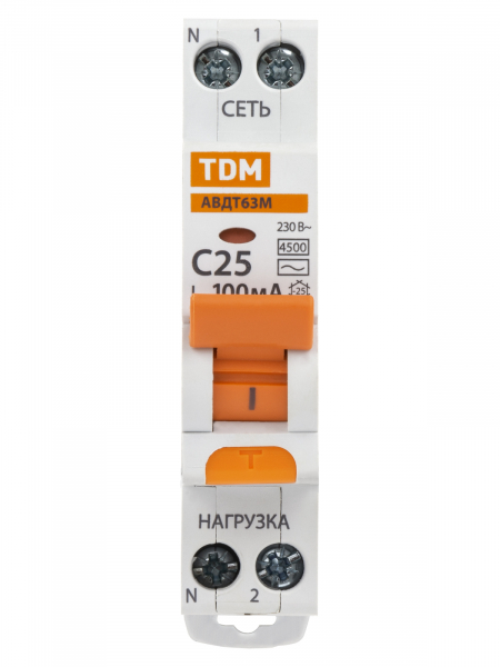 АВДТ 63М 2P(1P+N) C25 100мА 4,5кА тип АС TDM