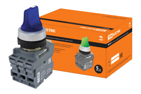 Переключатель на 2 положения с фиксацией M2SS1-21L короткая ручка(LED) d22мм/220B 1з+1р синий TDM
