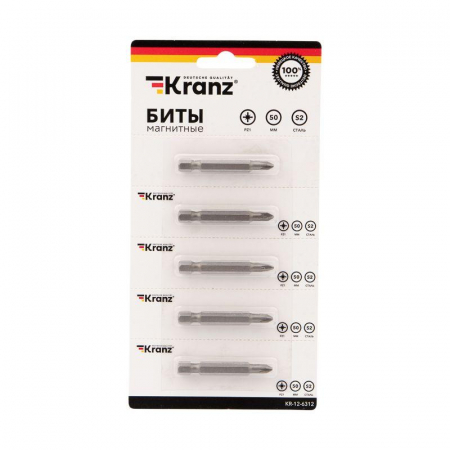 Бита PZ1x50мм для шуруповерта сталь S2 (уп.5шт) (лента) Kranz KR-12-6312