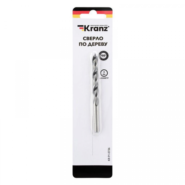 Сверло по дереву 7х105мм цилиндрический хвостовик Kranz KR-91-0736