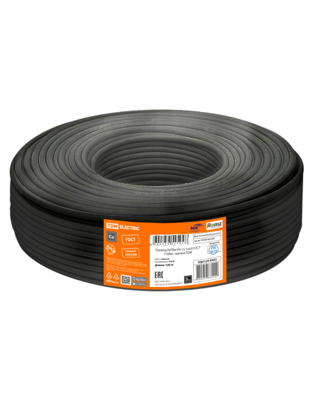 Провод ПуГВнг(А)-LS 1х4,0 ГОСТ (100м), черный TDM
