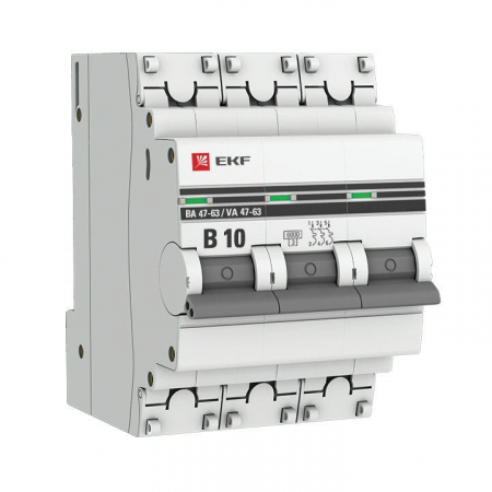 Выключатель автоматический модульный 3п B 10А 6кА ВА 47-63 PROxima EKF mcb4763-6-3-10B-pro