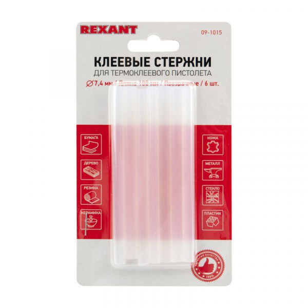 Стержень клеевой d7мм L100мм прозр. (блист.6шт) Rexant 09-1015