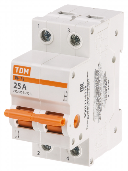 Выключатель нагрузки (мини-рубильник) ВН-32 2P 25A Home Use TDM