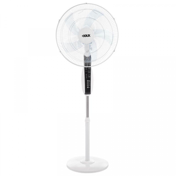 Вентилятор напольный 60Вт 5 лопастей подставка круглая д/у управление бел./син. DUX 60-0213