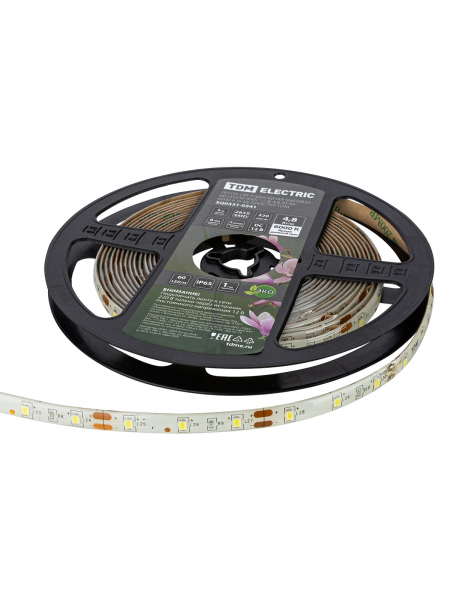 Лента светодиодная SMD2835-60 LED/м-IP65-12 В-4,8 Вт/м-6000 К (5 м) блистер TDM