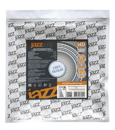 Лента светодиодная PLS 2835/120-12V 12Вт/м 6500К холод. бел. IP20 (уп.5м) JazzWay 2859051