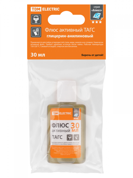Флюс активный ТАГС, глицерин-анилиновый, 30 мл, дозатор, инд. упаковка, серия "Алмаз" TDM