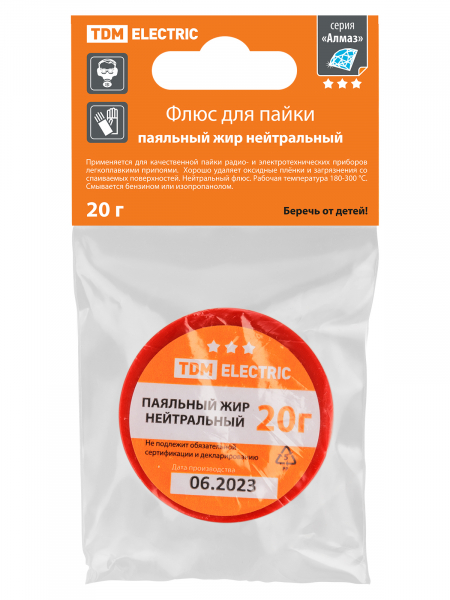 Флюс для пайки, паяльный жир нейтральный, 20 г, банка, инд. упаковка, серия "Алмаз" TDM