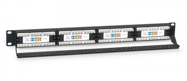 Патч-панель 19дюйм 1U 24 порта RJ45 кат.5E Dual IDC PL-24-Cat.5e-Dual IDC с задн. кабельн. организатором Cabeus 7000c