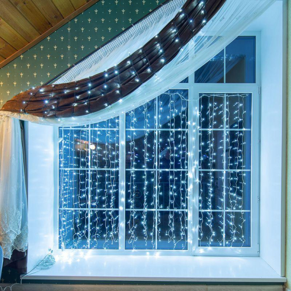 Гирлянда светодиодная "Твинкл Лайт" 10м 80LED бел. 5.7Вт 220-240В IP20 с контроллером 8 режимов провод ПВХ темн. зел. Neon-Night 303-045
