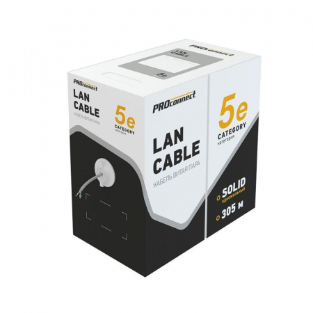 Кабель витая пара F/UTP кат.5e 4х2х24AWG solid CCA PVC INDOOR омедненный сер. (м) PROCONNECT 01-0142-3