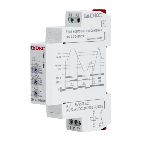 Реле контроля напряжения 1ф DRV конфигурация контакта 1CO 110-240В AC/DC DKC DRV-C-1-240ACDC