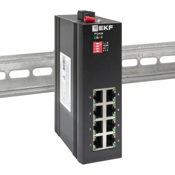 Коммутатор неуправляемый промышленный U-8GT 8 портов 10/100/1000Base-T(X) RJ45 монтаж на DIN-рейку TSX EKF TSX-U-8GT