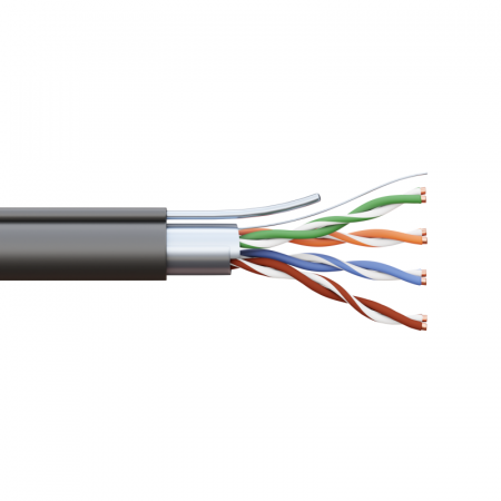 Кабель витая пара F/UTP кат.5E 4 пары 24 AWG solid с тросом сталь 7х0.4мм LDPE черн. (уп.305м) TERACOM PRO EKF TRP-5EFTP-04PE-BK-OTW3