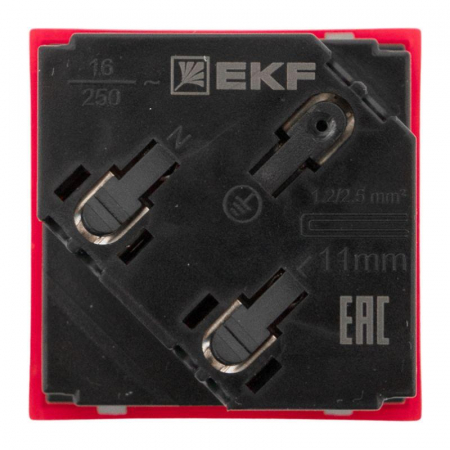Розетка 45х45 (2 модуля) с заземл. красн. EKF E2MR16-028-70-45-SL