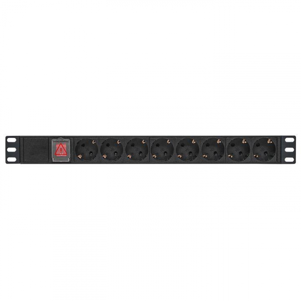 Блок PDU TERACOM PRO 19дюйм 1U 10А/250В 8 роз. Schuko с выключат. без шнура питания вх. разъем C14 корпус алюм. черн. EKF TRP-HPD-LS-10A-8SH-C14
