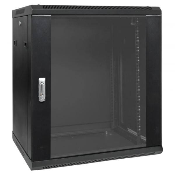 Шкаф настенный 19дюйм TERACOM PRO 12U 600600мм дверь стеклянная с замком-ручкой черн. EKF TRP-WLL-1266-40B