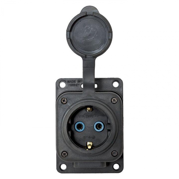 Розетка настенная 16А IP44 230В 2P+PE с защ. крышкой каучук PROxima EKF RPS-014-16-230-44-r