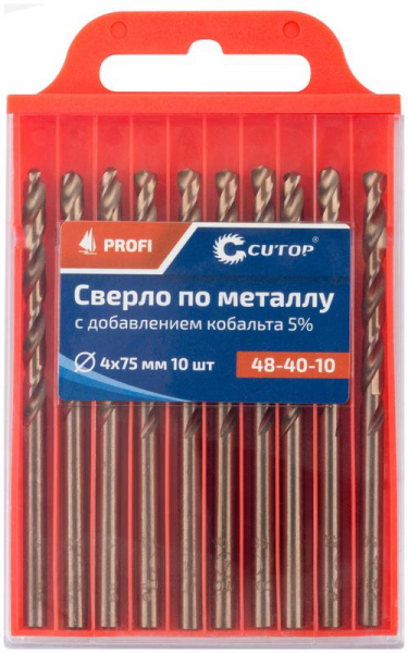 Набор сверл по металлу Profi 4х75мм с кобальтом 5проц. (уп.10шт) Cutop 48-40-10