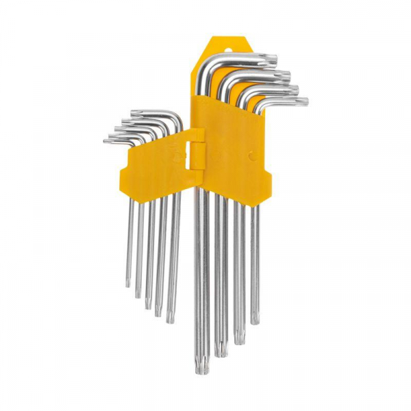 Набор ключей имбусовых Tamper-Torx 9шт ТТ10-ТТ50 закаленные удлиненные никель Kranz KR-12-5221