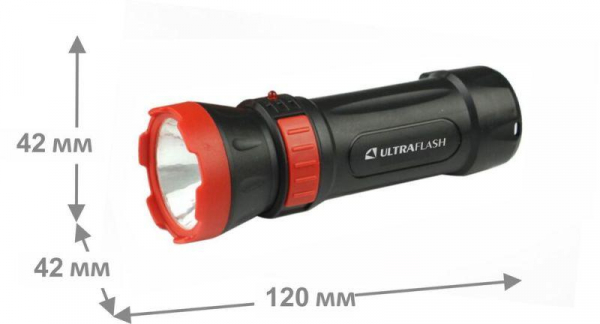 Фонарь аккумуляторный LED3849 1 LED 2 режима 220В аккум. SLA пластик черн. Ultraflash 14931